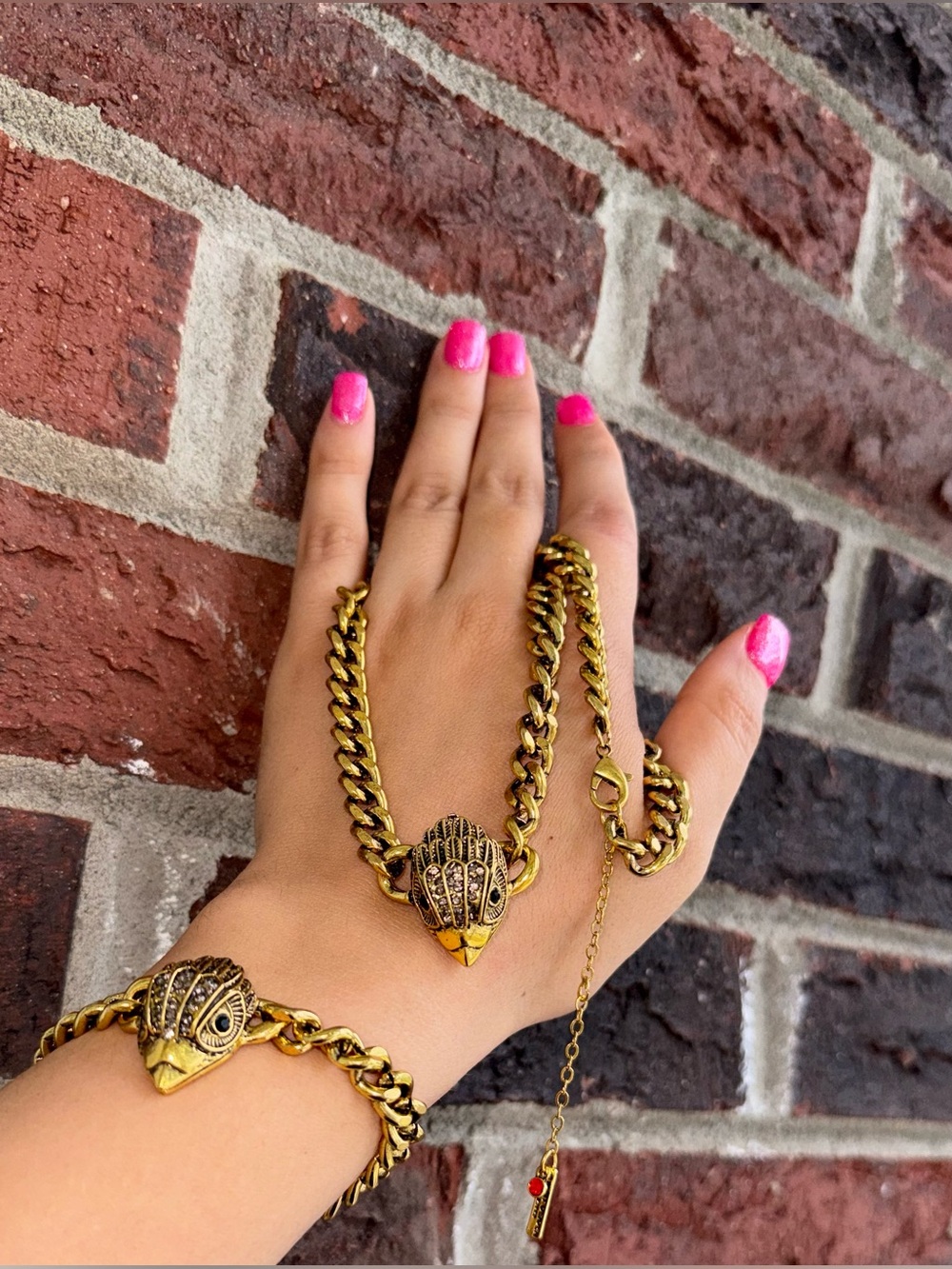 Antique gold eagle head necklace & bracelet set - Picture 12 of 17